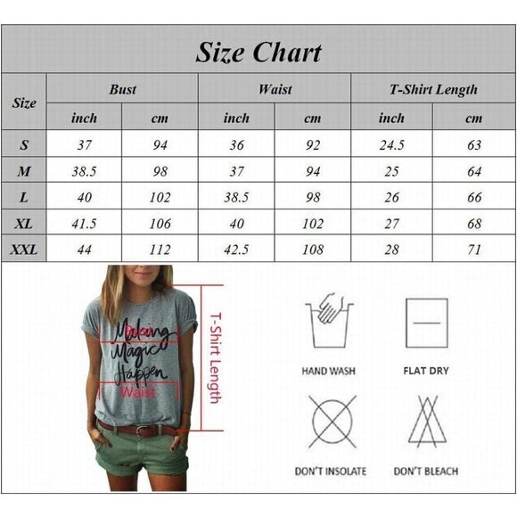 Womens Casual  Short Sleeve Tops Soft T-Shirts Magic Happen Shirts - Picture 6 of 6